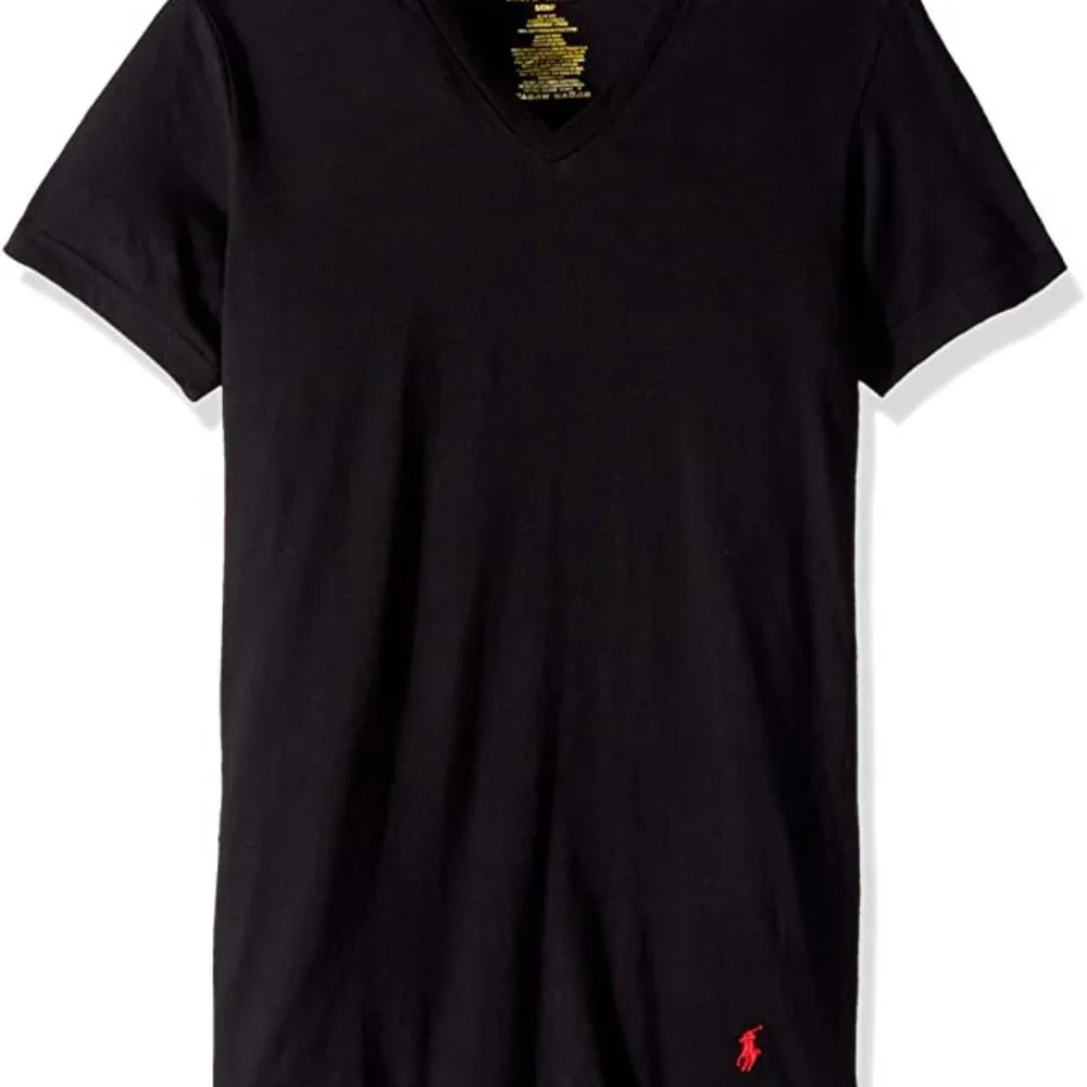 Navy Blue Ralph Lauren Polo Tee Shirt V Neck - Picture 2 of 2